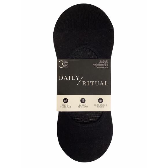 Daily Ritual 3 Pairs Black Footie Socks Size 6-9 - Picture 1 of 2